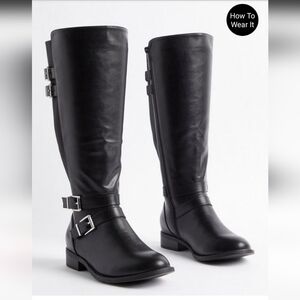 🆕️🖤 8WW BLACK BUCKLE KNEE BOOTS - PLUS SIZE FRIENDLY